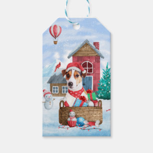 Jack Russell Hund im Schnee Weihnachtshundehaus Geschenkanhänger