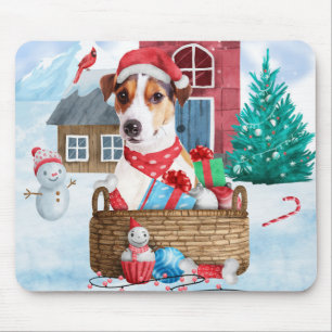 Jack Russell Hund im Schnee Weihnachtshundehaus Mousepad