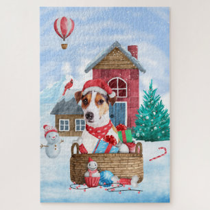 Jack Russell Hund im Schnee Weihnachtshundehaus Puzzle