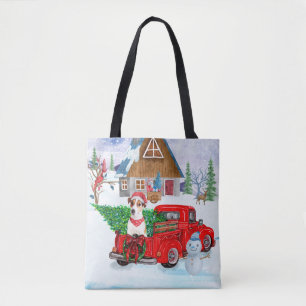 Jack Russell Hund im Weihnachtslieferwagen Schnee