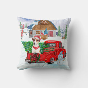 Jack Russell Hund im Weihnachtslieferwagen Schnee Kissen