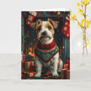 Jack Russell Hund mit Weihnachtsgeschenken Feuerpl Karte