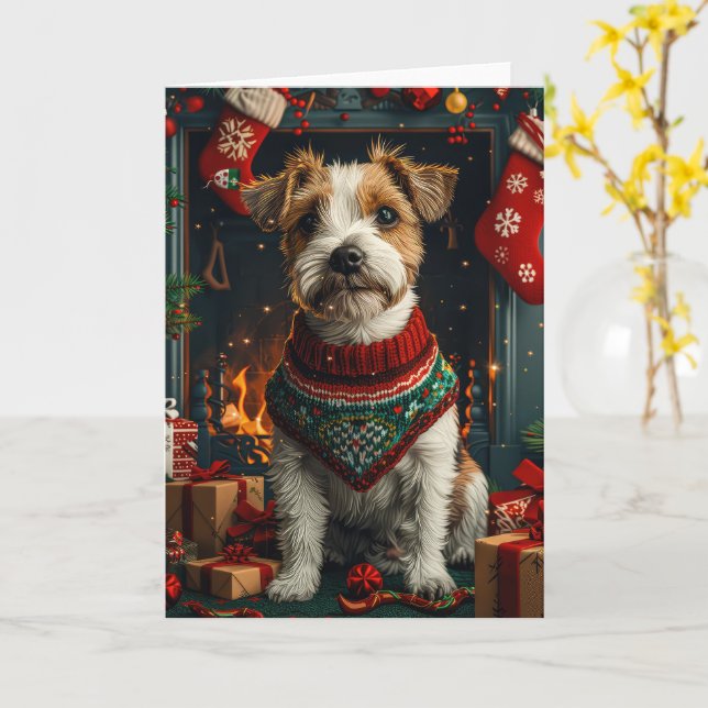 Jack Russell Hund mit Weihnachtsgeschenken Feuerpl Karte (Gelbe Blume)