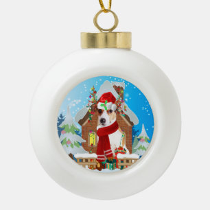 Jack Russell Hund mit Weihnachtsgeschenken Keramik Kugel-Ornament