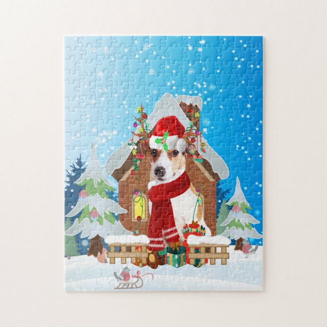 Jack Russell Hund mit Weihnachtsgeschenken Puzzle (Vertikal)