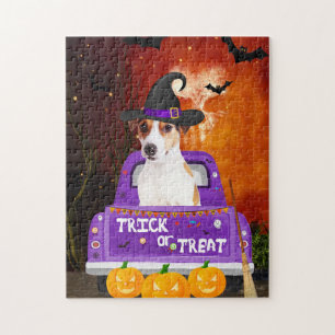 Jack Russell Hund zu Halloween-LKW Puzzle