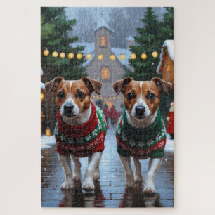 Jack Russell Hunde Weihnachten Schnee Feiertag Puzzle