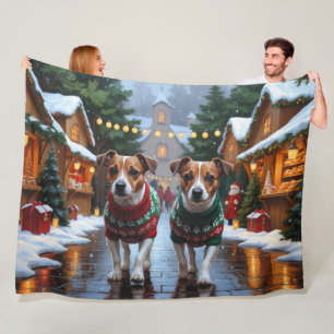 Jack Russell Hunde Weihnachten Schnee Urlaub Fleecedecke