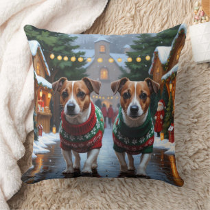 Jack Russell Hunde Weihnachten Schnee Urlaub Kissen