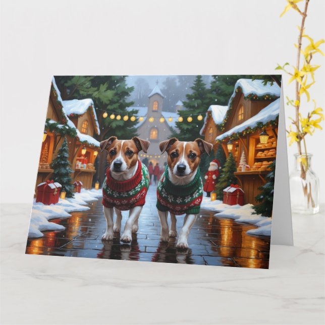 Jack Russell Hunde Weihnachtsschneeferien Karte (Gelbe Blume)