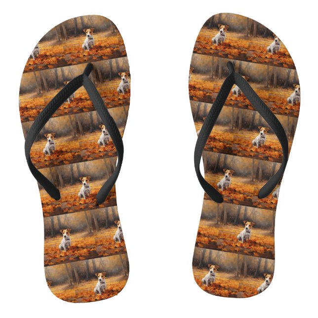 Jack Russell im Herbst Leaves Fall Inspiriert Flip Flops (Fußbett)