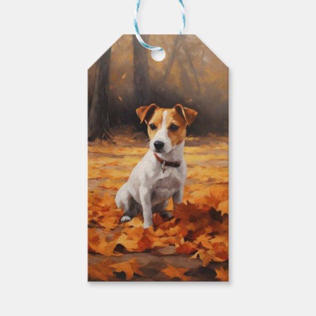 Jack Russell im Herbst Leaves Fall Inspiriert Geschenkanhänger (Vorderseite)