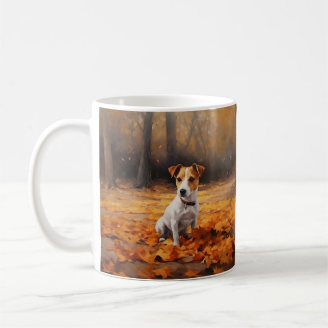 Jack Russell im Herbst Leaves Fall Inspiriert Kaffeetasse (Links)