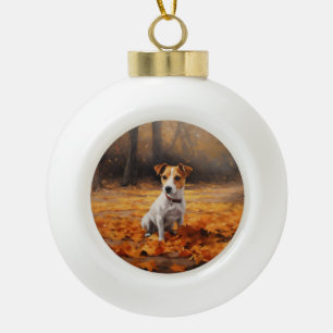 Jack Russell im Herbst Leaves Fall Inspiriert Keramik Kugel-Ornament