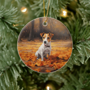 Jack Russell im Herbst Leaves Fall Inspiriert Keramik Ornament