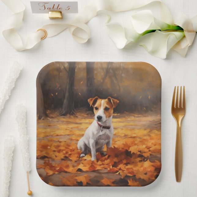 Jack Russell im Herbst Leaves Fall Inspiriert Pappteller (Hochzeit)