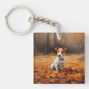 Jack Russell im Herbst Leaves Fall Inspiriert Schlüsselanhänger