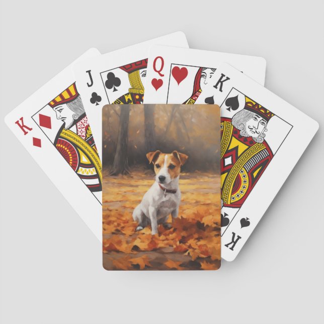 Jack Russell im Herbst Leaves Fall Inspiriert Spielkarten (Rückseite)