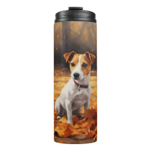 Jack Russell im Herbst Leaves Fall Inspiriert Thermosbecher