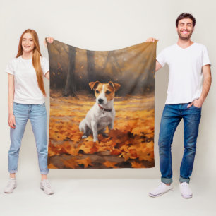 Jack Russell im Herbstlaub Fall Inspiriert Fleecedecke