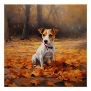 Jack Russell im Herbstlaub Fall Inspiriert Poster