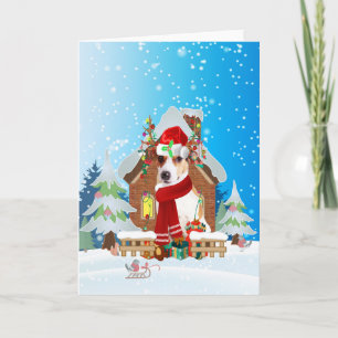 Jack Russell im Schnee mit Weihnachtsgeschenken Karte
