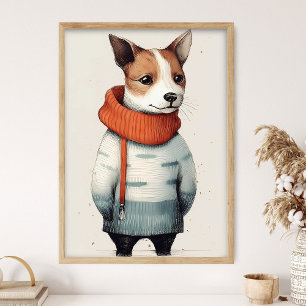 Jack Russell im Sweaterdruck, Lustige Hundedeko Poster