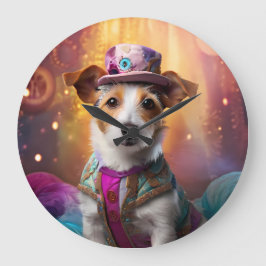 Jack Russell in farbenfrohen Kostümen Große Wanduhr