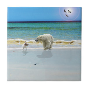 Jack Russell Meet Polar Bear, Keramik Tile Fliese