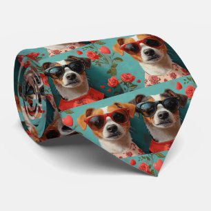 Jack Russell mit Herz Rosen Valentinstag Krawatte