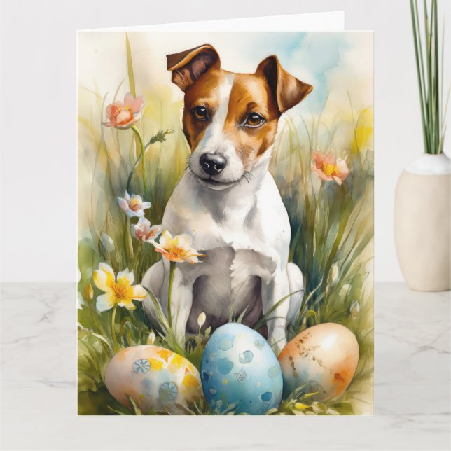 Jack Russell mit Ostereiern Karte (Vorderseite)