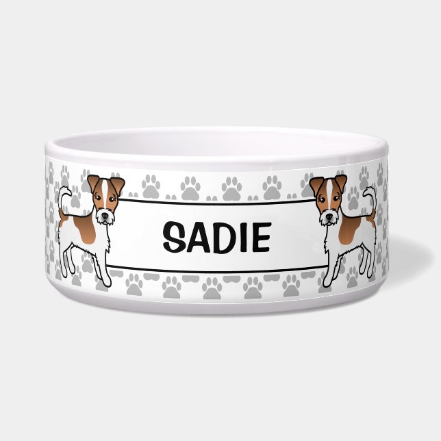 Jack Russell mit Paws & Name Napf (Vorderseite)