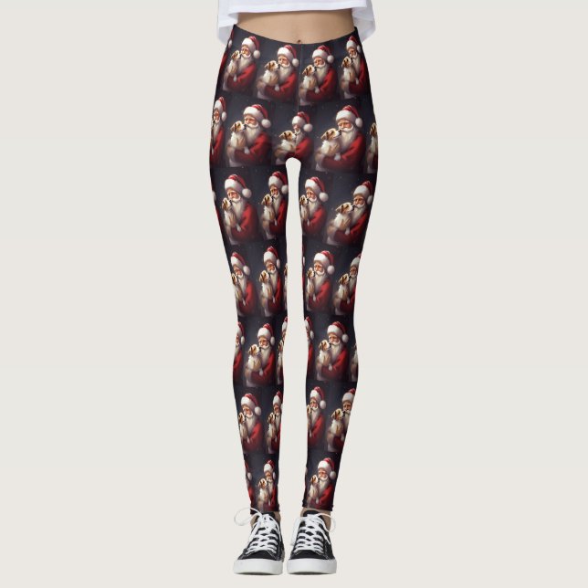 Jack Russell mit Weihnachtsmann Weihnachten Leggings (Vorderseite)