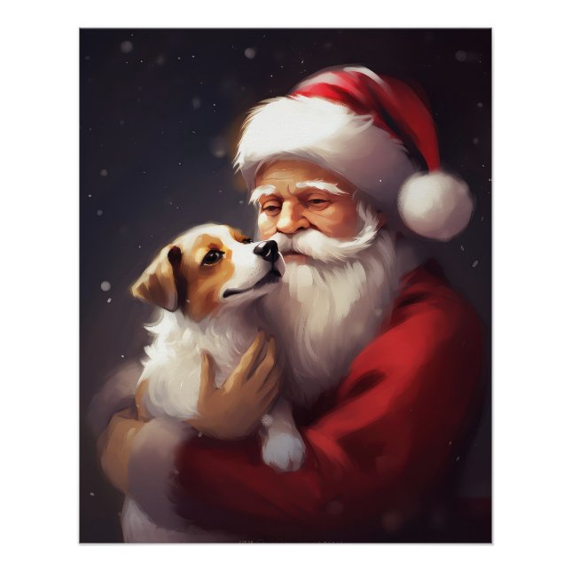 Jack Russell mit Weihnachtsmann Weihnachten Poster (Vorderseite)