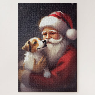 Jack Russell mit Weihnachtsmann Weihnachten Puzzle