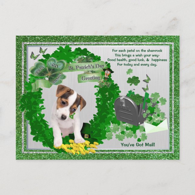 Jack Russell New Pup 1 St Patty's Sie haben Mail G Postkarte (Vorderseite)