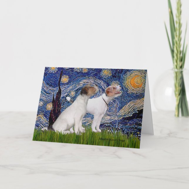 Jack Russell Pair 4 - Starry Night Karte (Vorderseite)