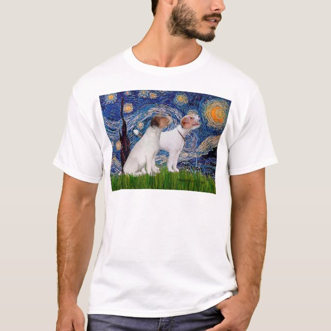 Jack Russell Pair 4 - Starry Night T-Shirt (Vorderseite)