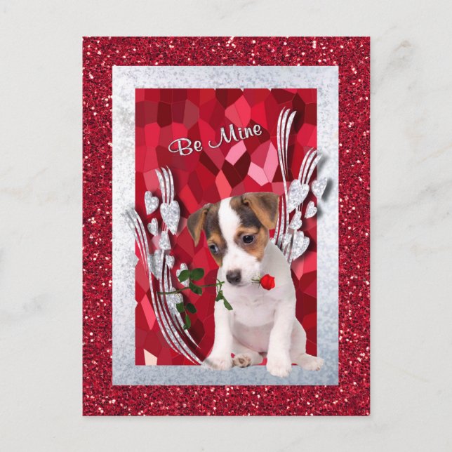 Jack Russell Puppy Be Mine Valentine Postkarte (Vorderseite)