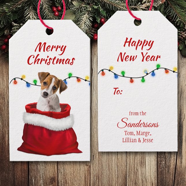 Jack Russell Puppy in Santa Bag Geschenkanhänger (Von Creator hochgeladen)