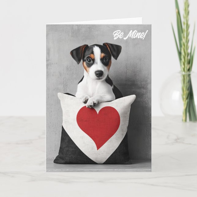 Jack Russell Puppy Valentine Card Dankeskarte (Vorderseite)