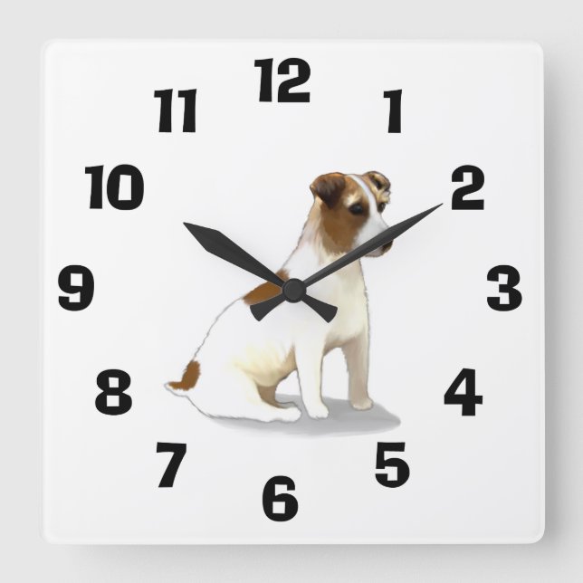 Jack Russell Quadratische Wanduhr (Vorderseite)