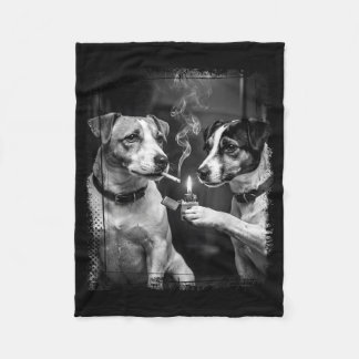 Jack Russell rauchende Hunde Edgy Schwarz Weiß Kun Fleecedecke