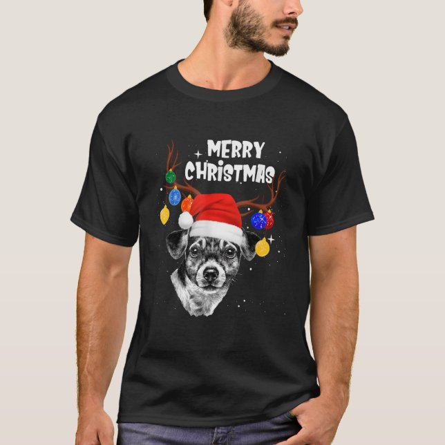 Jack Russell Reindeer Christmas Santa Hat Holiday  T-Shirt (Vorderseite)
