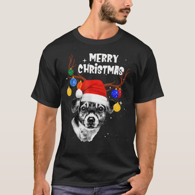 Jack Russell Reindeer Frohe Weihnachten T-Shirt (Vorderseite)