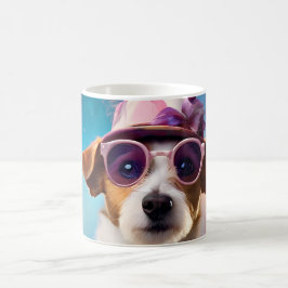 Jack Russell, rosa Brille und rosa Hut Kaffeetasse
