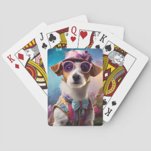 Jack Russell, rosa Brille und rosa Hut Spielkarten