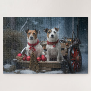 Jack Russell Schnees Schlitten Weihnachtsdekoratio Puzzle