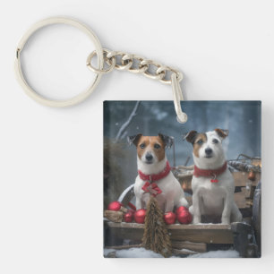 Jack Russell Schneeschlitten Weihnachtsdekoration Schlüsselanhänger