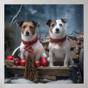 Jack Russell Schneesegler Weihnachtsdekoration  Poster